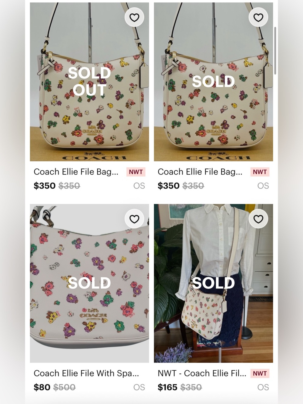 Coach ELLIE FILE BAG WITH SPACED FLORAL FIELD PRINT Crossbody Beige Gold - Picture 7 of 16